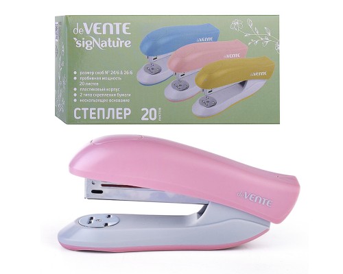 Степлер "SigNature" 24/6&26/6 (мощность 20 листов, глубина скрепления 60 мм) пластиковый, в картонной коробке, цвет пудрово-розовый