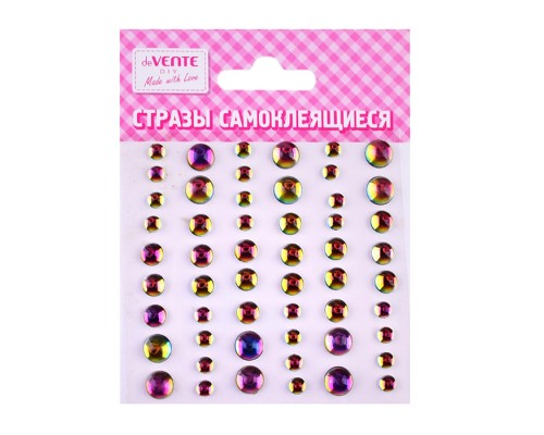 Стразы акриловые самоклеящиеся "DIY Iridescent Pearl" 54 шт, переливающиеся, 6 мм &ndash; 24 шт, 8 мм &ndash; 18 шт, 10 мм &ndash; 12 шт), в пластиковом пакете с блистерным подвесом