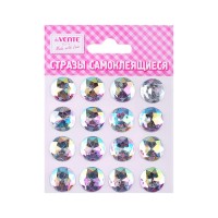 Стразы акриловые самоклеящиеся "DIY Diamonds" 16 шт, круглые, переливающиеся, диаметр 20 мм, в пластиковом пакете с блистерным подвесом