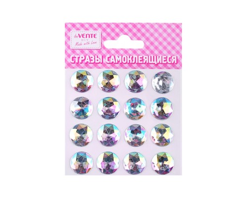 Стразы акриловые самоклеящиеся "DIY Diamonds" 16 шт, круглые, переливающиеся, диаметр 20 мм, в пластиковом пакете с блистерным подвесом