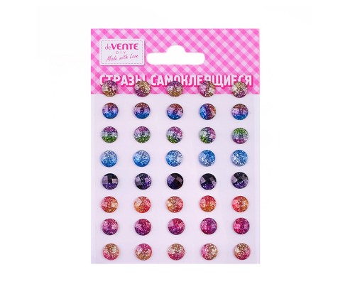 Стразы акриловые самоклеящиеся "DIY Glitter Bubble" 40 шт, 10 мм, радужные с глиттерным напылением, в пластиковом пакете с блистерным подвесом