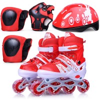 Ролики детские, размер M, красные (со шлемом и защитным снаряжением)