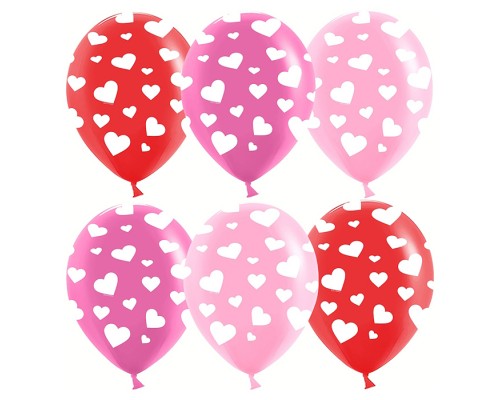 Шар (12''/30 см) Сердечки, Ассорти, пастель, 5 ст, 25 шт.