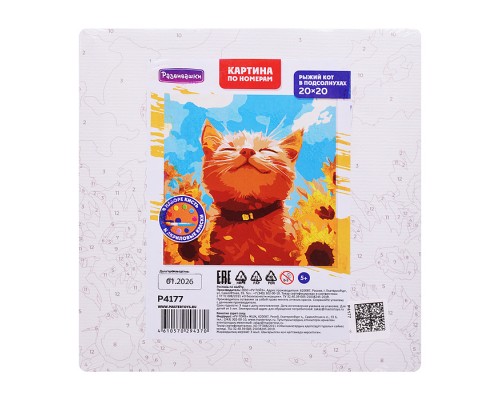 Картина по номерам "Рыжий кот в подсолнухах" 20х20см