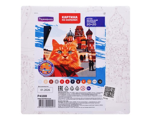 Картина по номерам "Котик на красной площади" 20х20см