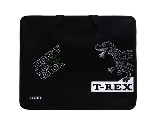 Папка для тетрадей, ИЗО и технологии "T-Rex"A4 (33,5x26x10 см) с текстильным расширением 10 см, на молнии сверху, пластик 400 мкм, выборочный лак, текстильные ручки, в пластиковом пакете