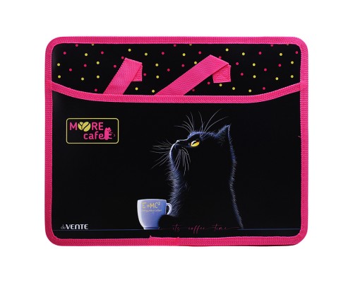 Папка для тетрадей, ИЗО и технологии "MooreCafe" A4 (33,5x26x10 см) с текстильным расширением 10 см, с карманом А4 спереди, на молнии сверху, пластик 400 мкм, текстильные ручки, в пластиковом пакете