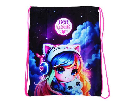 Сумка для сменной обуви "Attomex. Best Friends" 35x43 см, 1 отделение, износостойкая водоотталкивающая ткань с рисунком, на веревочной завязке, полноцветная печать