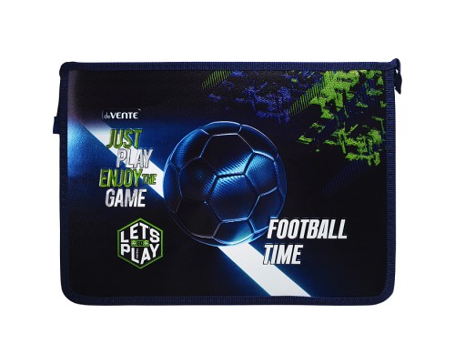 Папка для тетрадей "Football Time" A4 (33,7x24,3x5 см) с текстильным расширением 5 см, на молнии сверху, картон с покрытием из фольги с конгревным тиснением