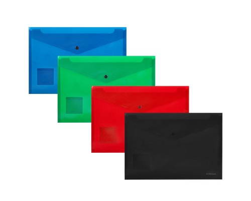 Папка-конверт на кнопке пластиковая  ErichKrause&reg; Fizzy Classic, непрозрачная, А4, ассорти (в пакете по 12 шт.)