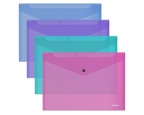 Папка-конверт на кнопке пластиковая Fizzy Vivid, полупрозрачная, A4, ассорти