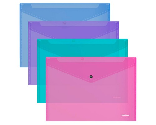 Папка-конверт на кнопке пластиковая Fizzy Vivid, A4, полупрозрачный, ассорти