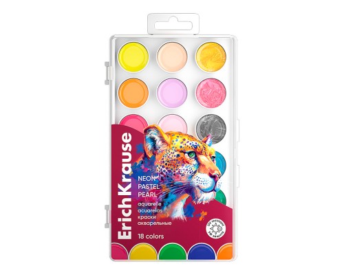 Краски акварельные "Safari Neon+Pastel+Pearl" с УФ защитой яркости 18 цветов (в пластиковой коробке с европодвесом)