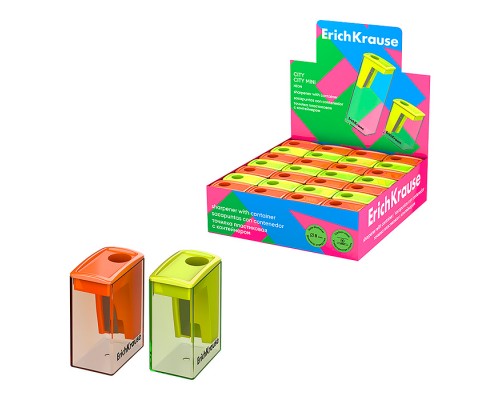 Точилка пластиковая City Mini, Neon, с контейнером, ассорти