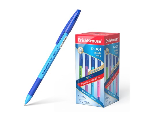 Ручка шариковая R-301 Neon Stick&Grip 0.7, цвет чернил синий