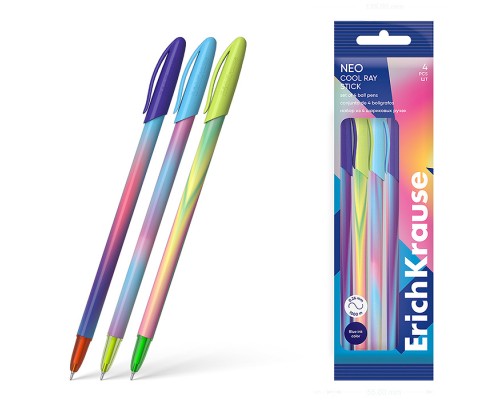 Набор из 4 ручек шариковых Neo&reg; Stick Cool Ray 0.7, Super Glide Technology, цвет чернил