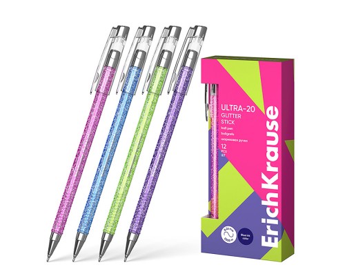 Ручка шариковая ULTRA-20 Stick Glitter 0.7, Super Glide Technology, цвет чернил синий