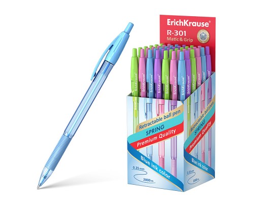 Ручка шариковая автоматическая R-301 Matic&Grip Spring 0.7, цвет чернил синий