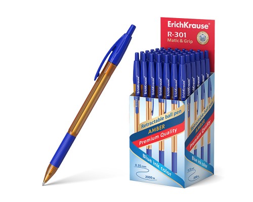 Ручка шариковая автоматическая R-301 Matic&Grip Amber 0.7, цвет чернил синий
