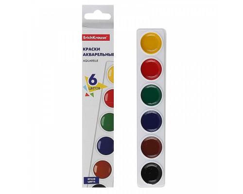 Краски акварельные 6 цветов (в коробке с европодвесом)