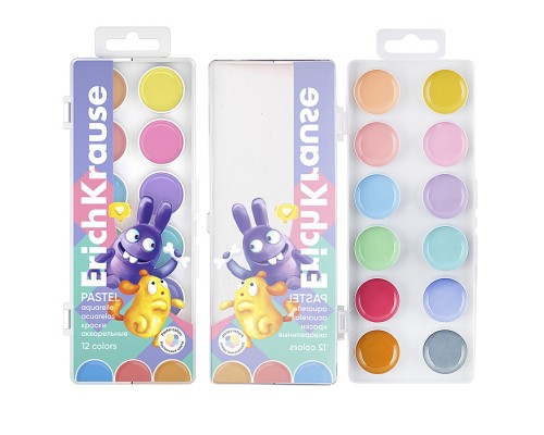 Краски акварельные "Jolly Friends Pastel" 12 цветов (в пластиковой коробке с европодвесом)