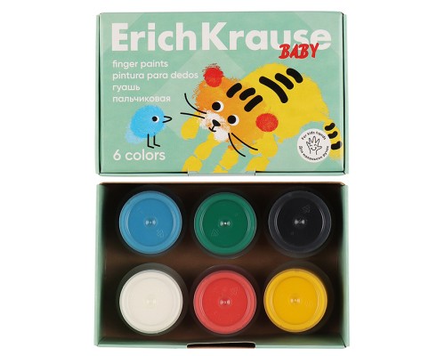 Гуашь пальчиковая "Baby" с Алоэ Вера, 6 цветов по 20 мл (в коробке 6 шт)