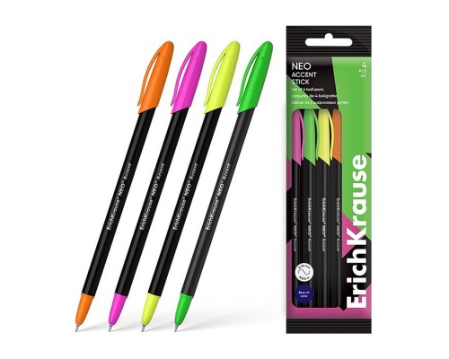 Набор из 4 ручек шариковых Neo&reg; Stick Accent 0.7, Super Glide Technology, цвет чернил синий