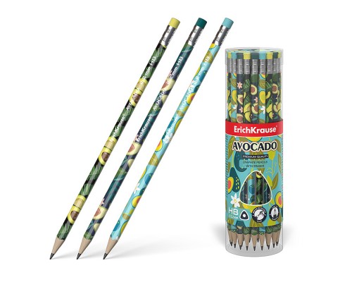 Чернографитный карандаш Avocado, трехгранный, с ластиком, HB (в тубусе по 42 шт.)