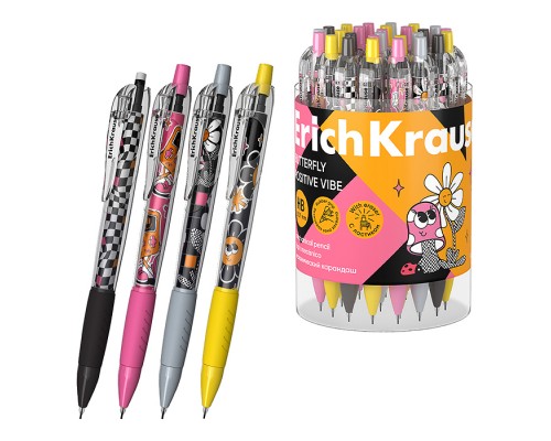 Карандаш механический ErichKrause Butterfly Positive Vibe 0.7 мм, с ластиком, НВ (в тубусе по 24 шт.)