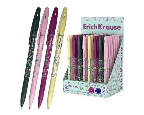 Ручка шариковая R-301 Stick Floral Soul 0.7, цвет чернил синий (в дисплее по 48 шт.)