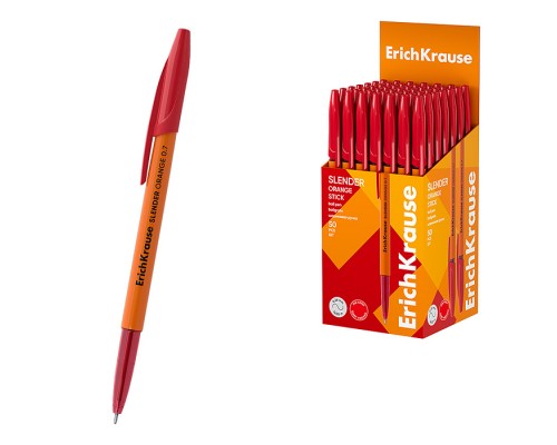 Ручка шариковая Slender Stick Orange 0.7, Super Glide Technology, цвет чернил красный (в коробке по 50 шт.)