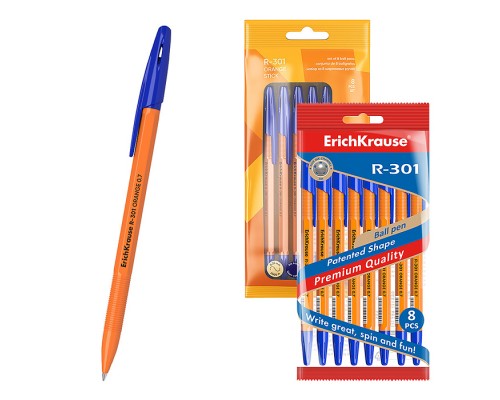 Набор из 8 ручек шариковых R-301 Stick Orange 0.7, цвет чернил синий (в пакете)