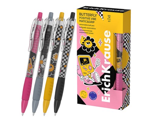 Ручка шариковая автоматическая Butterfly Matic&Grip Positive Vibe 0.7, Super Glide Tech, синяя