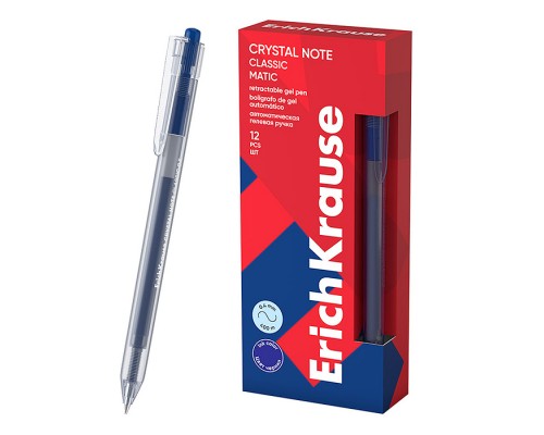 Ручка гелевая автоматическая ErichKrause Crystal Note Matic Classic 0.5, цвет чернил синий (в коробке по 12 шт.)