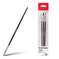 Кисти для акварели и гуаши, пони и щетина, 3 штуки, (в полибеге с европодвесом)