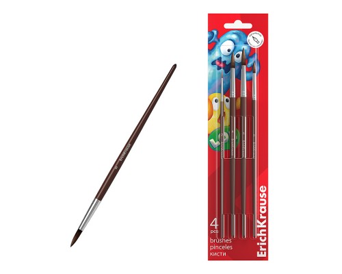 Кисти "Jolly Friends" для акварели и гуаши, пони, 4 штуки (в блистере)