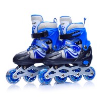 Ролики детские (размер M) черно-синие с белым, PU колёса со светом. в сумке
