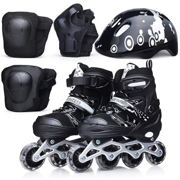 Ролики детские, размер S, черные (со шлемом и защитным снаряжением)