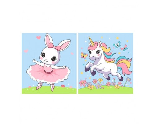 Картина по номерам детская "Веселая лужайка" (картон 15х13,5) 2 шт