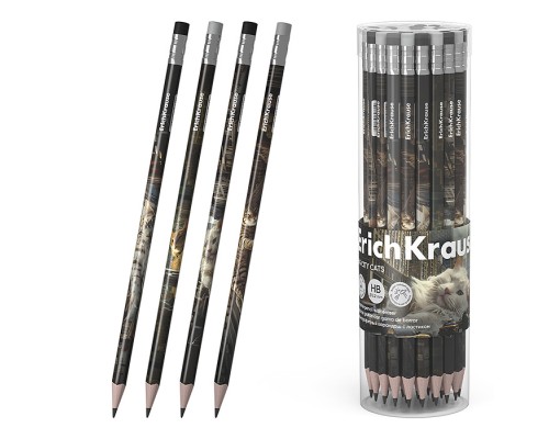 Чернографитный карандаш Big City Cats, трехгранный, с ластиком, НВ (в тубусе по 42 шт.)