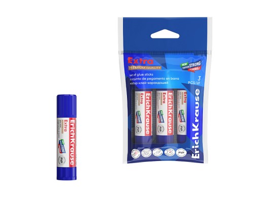 Набор 3 клея-карандаша Extra, 8г (в пакете)