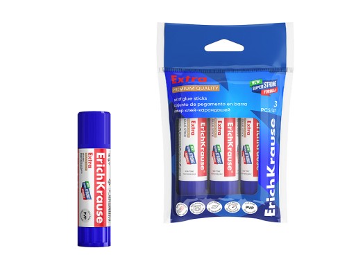 Набор 3 клея-карандаша Extra, 15г (в пакете)