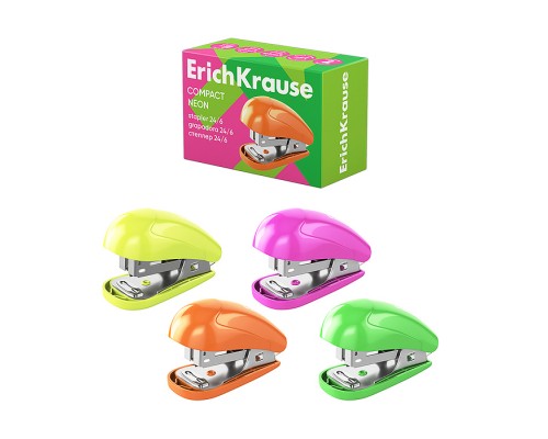 Мини-степлер №24/6, 26/6  Compact Neon до 20 листов, ассорти