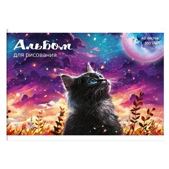 Альбом для рисования 40л. "Кот и луна" 100 г/м&sup2;,