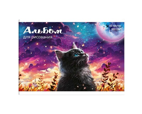 Альбом для рисования 40л. "Кот и луна" 100 г/м&sup2;,