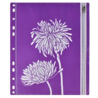 Папка для документов "Цветы" А5, 25.5х21, одно отделение, пластик, перфорация, гибкая молн