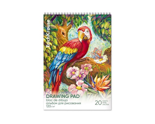 Альбом для рисования 20 л. на спирали "Попугай" А4,  микроперфорация