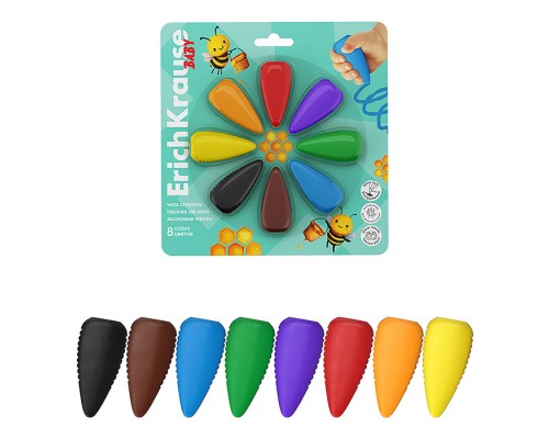 Восковые мелки Baby фигурные, 8 цветов (в блистере с европодвесом 8 шт)