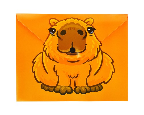 Папка-конверт на кнопке А5, пластик, "Капибара" 180 мкм, двусторонняя печать