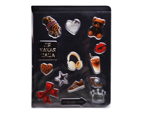 Дневник 1-11 кл. "Стикеры на чёрном" кожзам: А5+; твёрдый переплёт, с брелоком